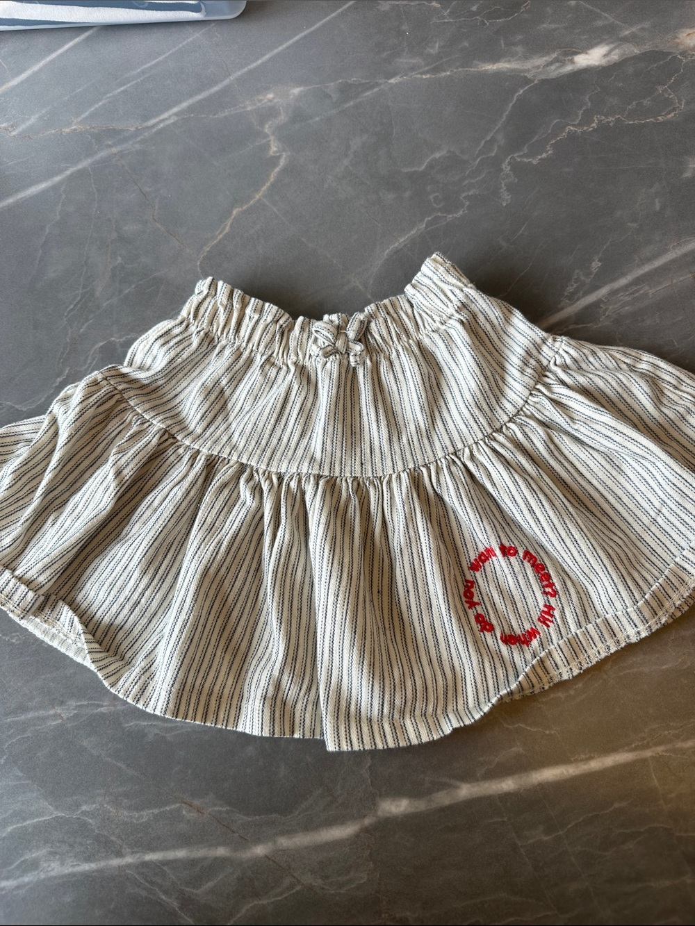 Zara White and Black Striped Ruffle Mini Skirt with Red Accent